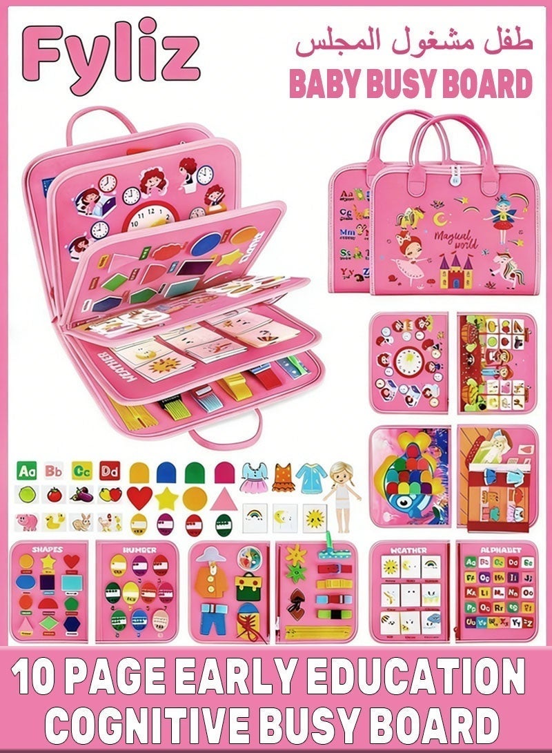Fyliz Busy Board Toddler, Montessori Toys, Pink Sensory Board Montessori Activity Board, Learn to Dress Education ﻿ - Image 1